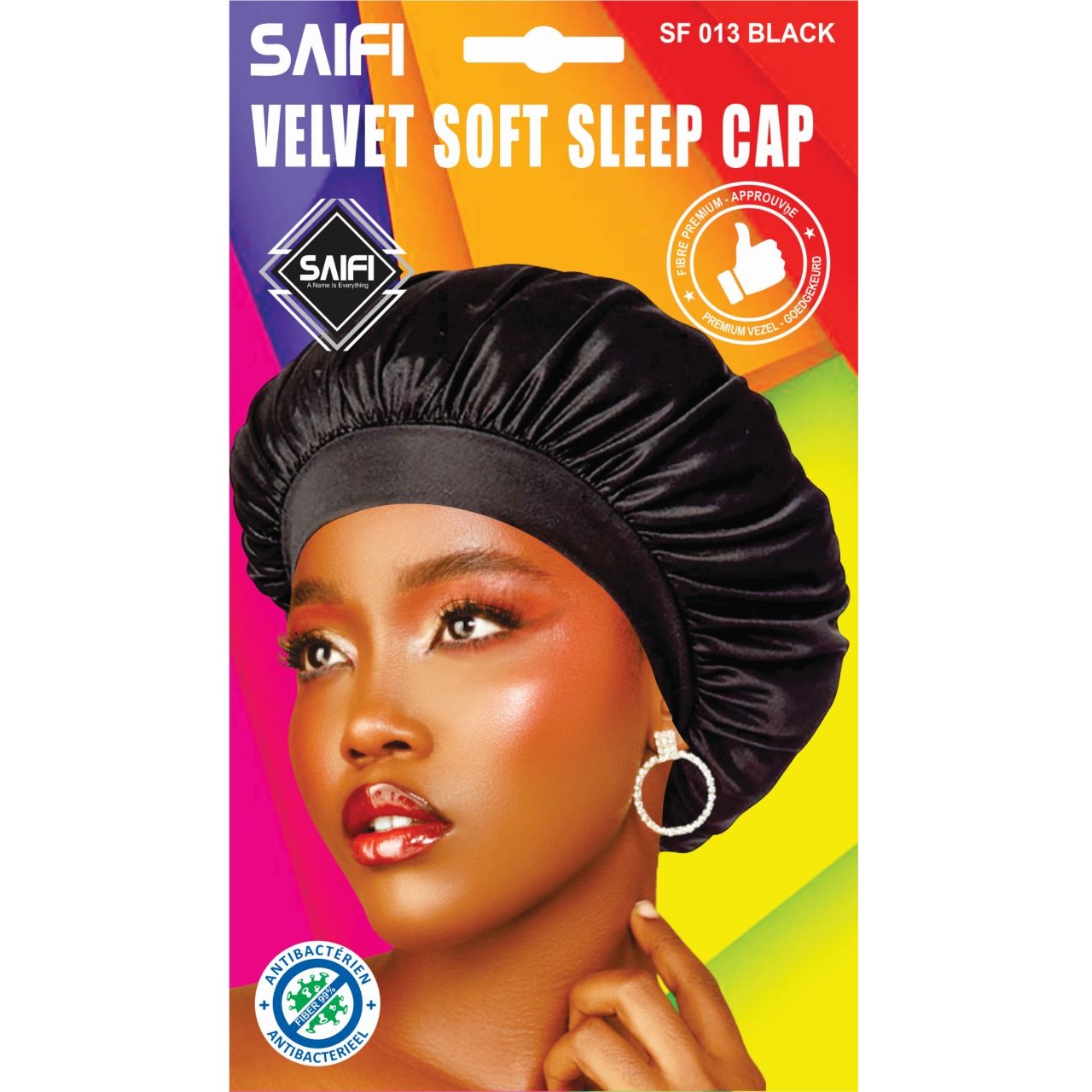 Saifi Soft bonnet pour dormir en VELOUR Black SF 013